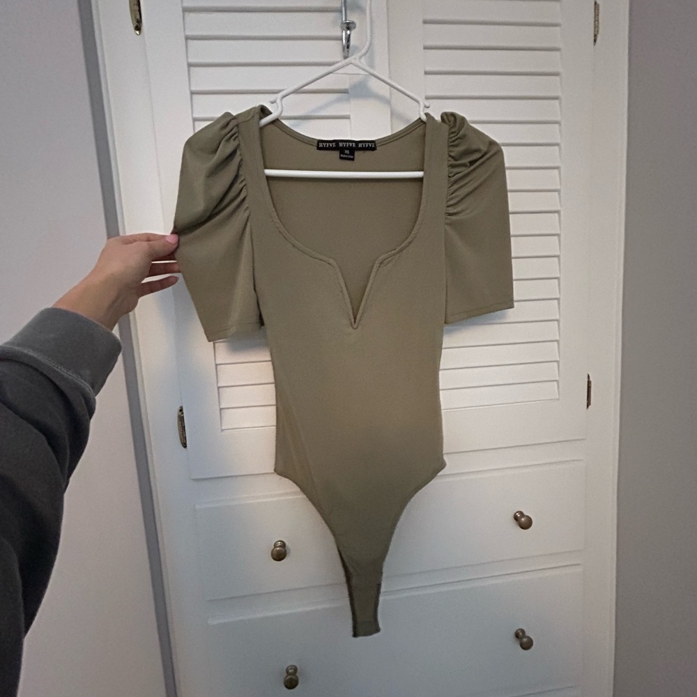 Olive green deep- v body suite